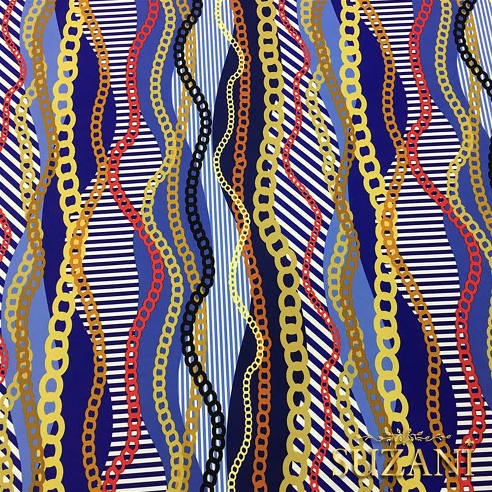 Mavi Sarı Zincir Desenli Kumaş