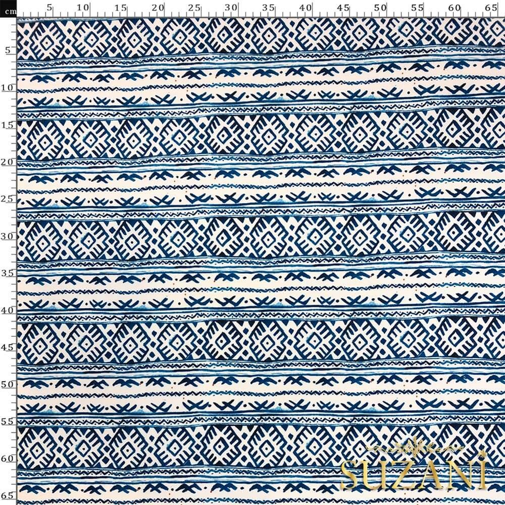 Mavi Süsleme Desenli Dijital Baskılı Kumaş