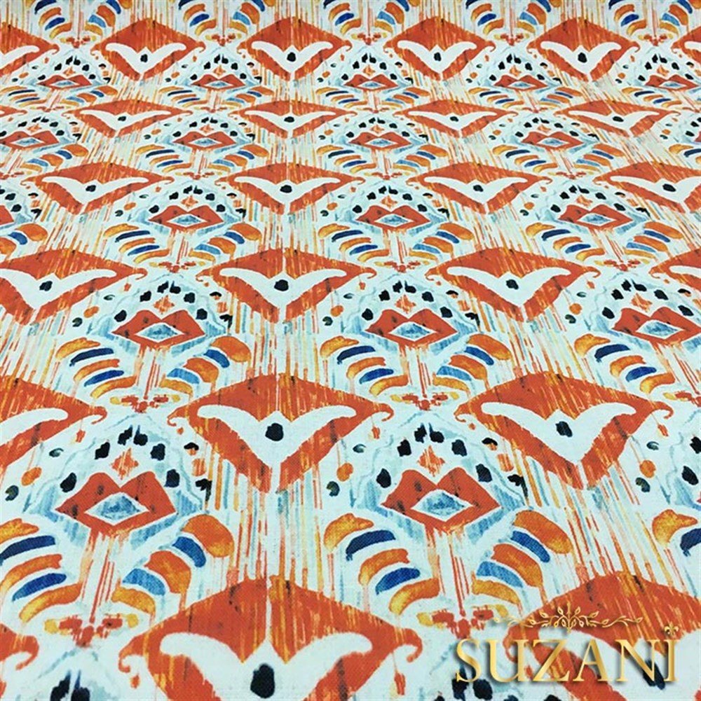 Mavi Turuncu Damask Desenli Kumaş