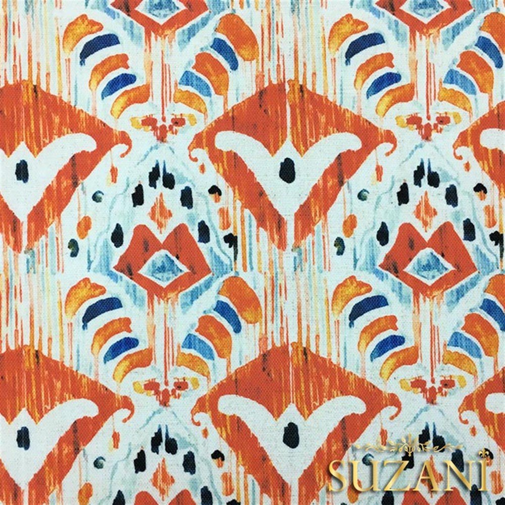 Mavi Turuncu Damask Desenli Kumaş