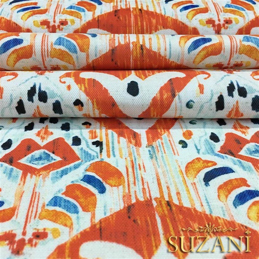 Mavi Turuncu Damask Desenli Kumaş