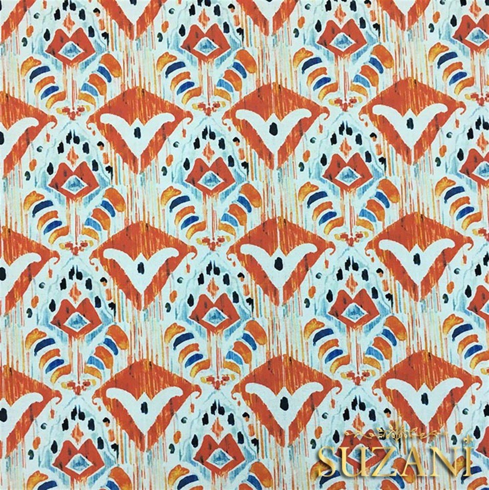 Mavi Turuncu Damask Desenli Kumaş