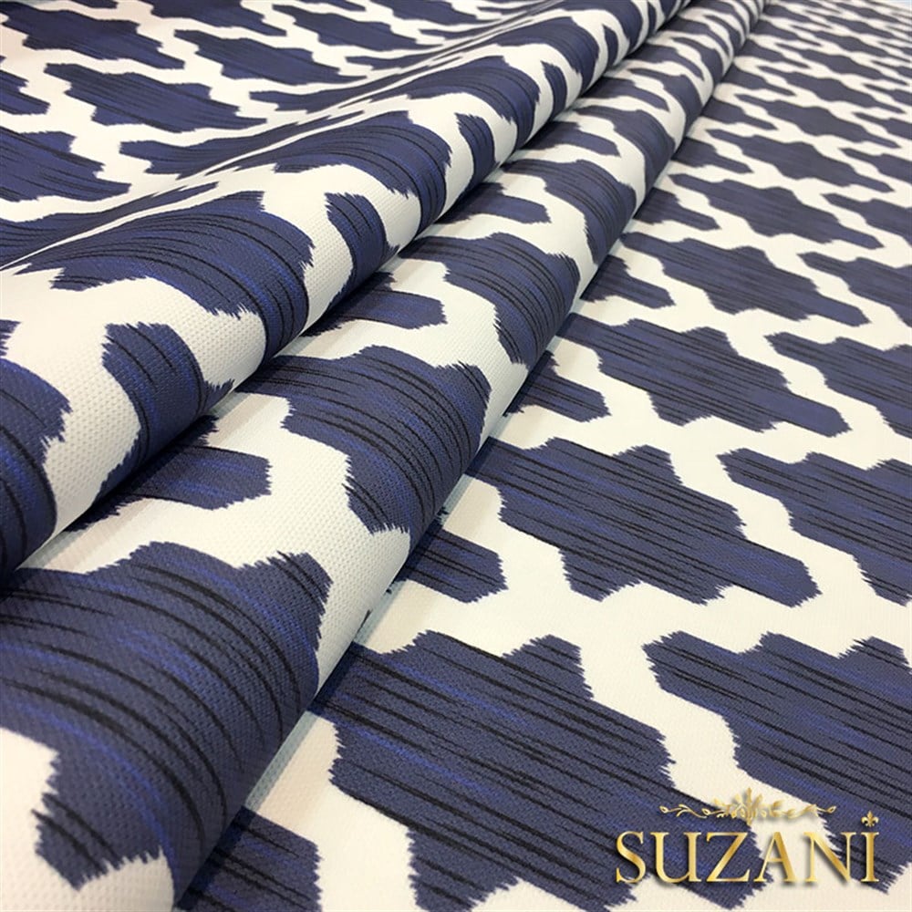 Mavi Zemin Baklava İkat Desenli Kumaş