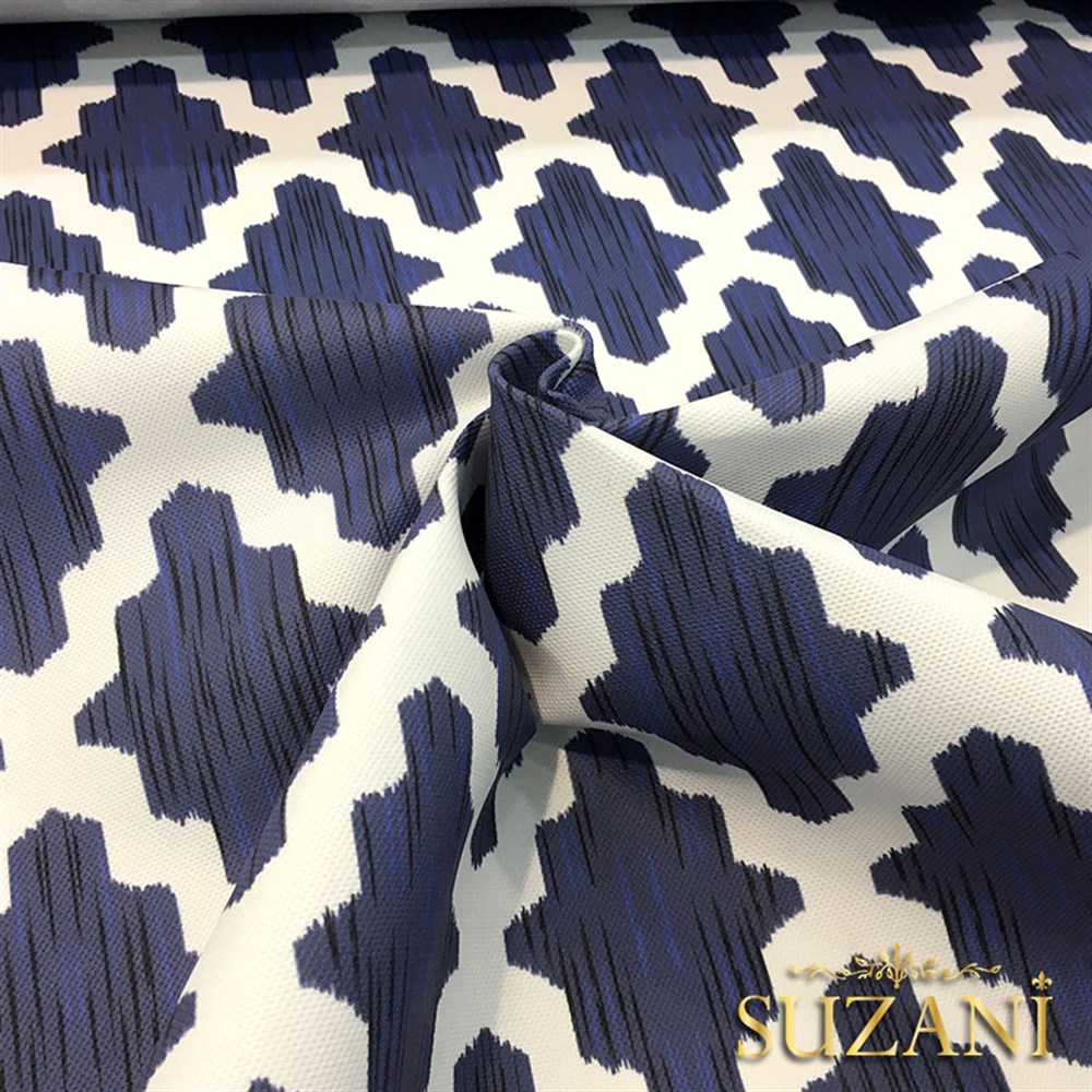 Mavi Zemin Baklava İkat Desenli Kumaş