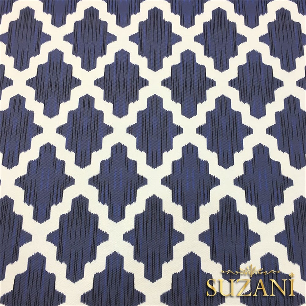 Mavi Zemin Baklava İkat Desenli Kumaş