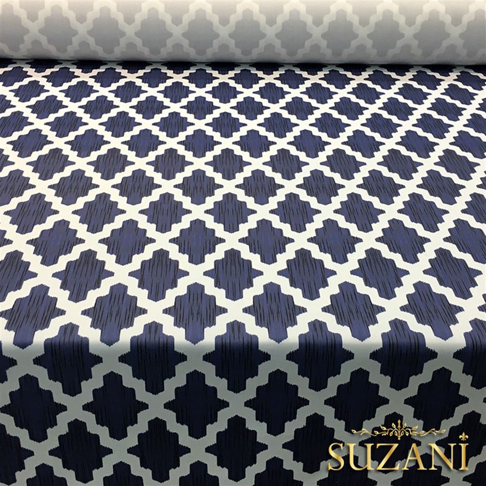 Mavi Zemin Baklava İkat Desenli Kumaş