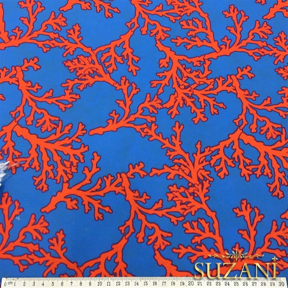 Mavi Zemin Mercan Desenli Kumaş