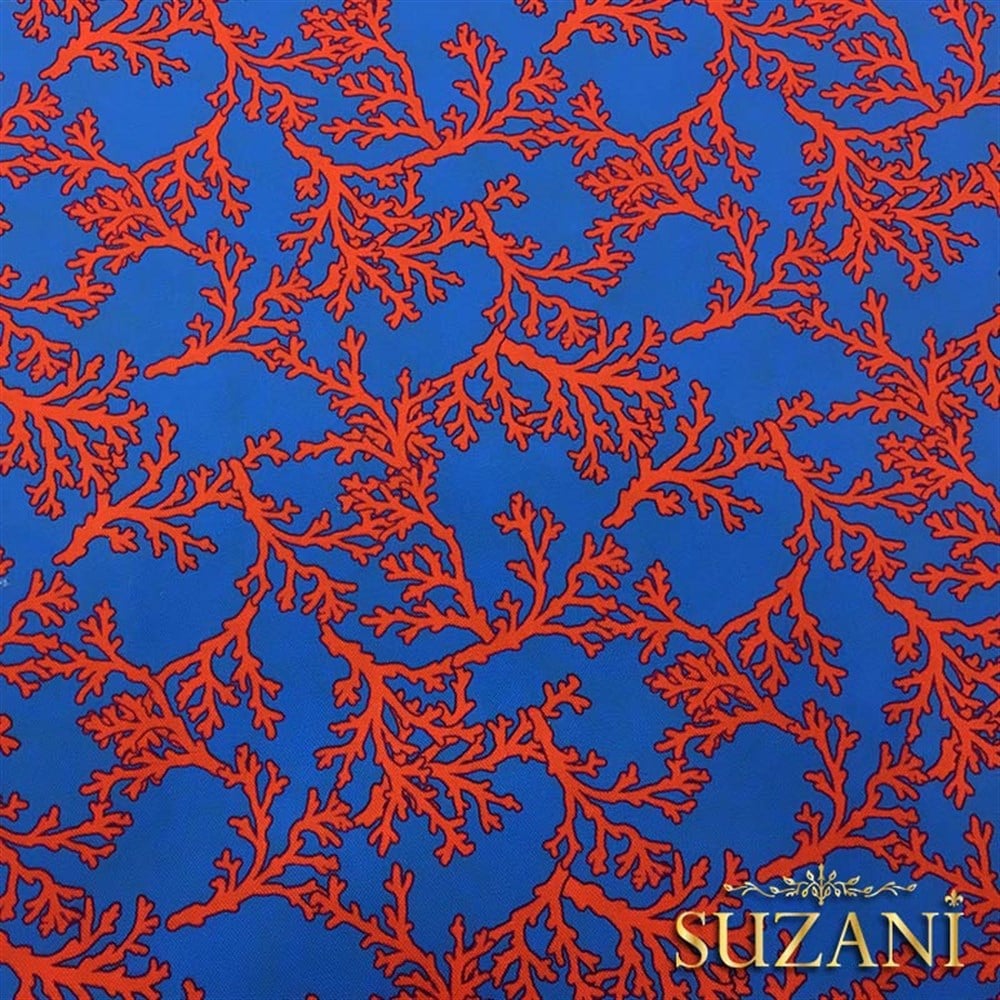 Mavi Zemin Mercan Desenli Kumaş