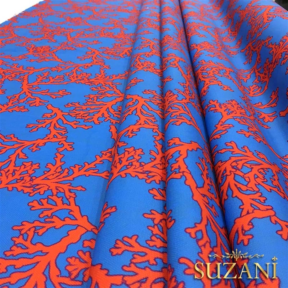 Mavi Zemin Mercan Desenli Kumaş