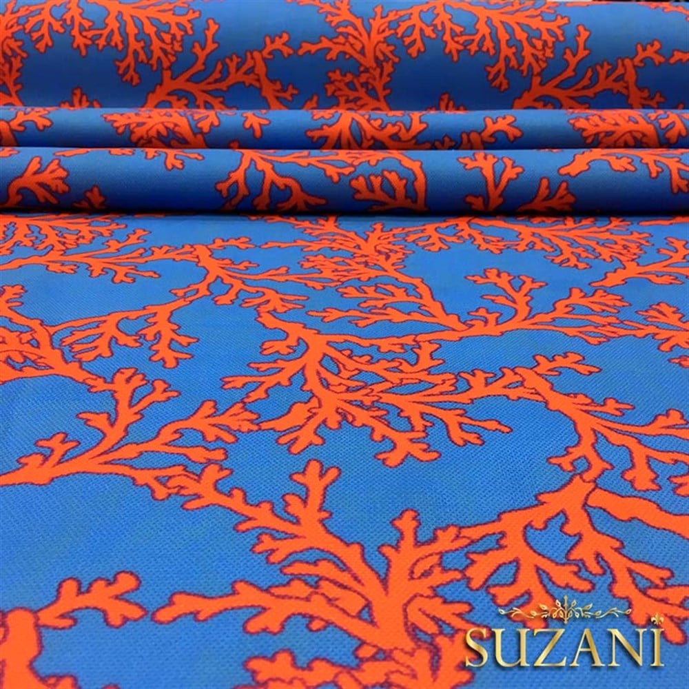 Mavi Zemin Mercan Desenli Kumaş