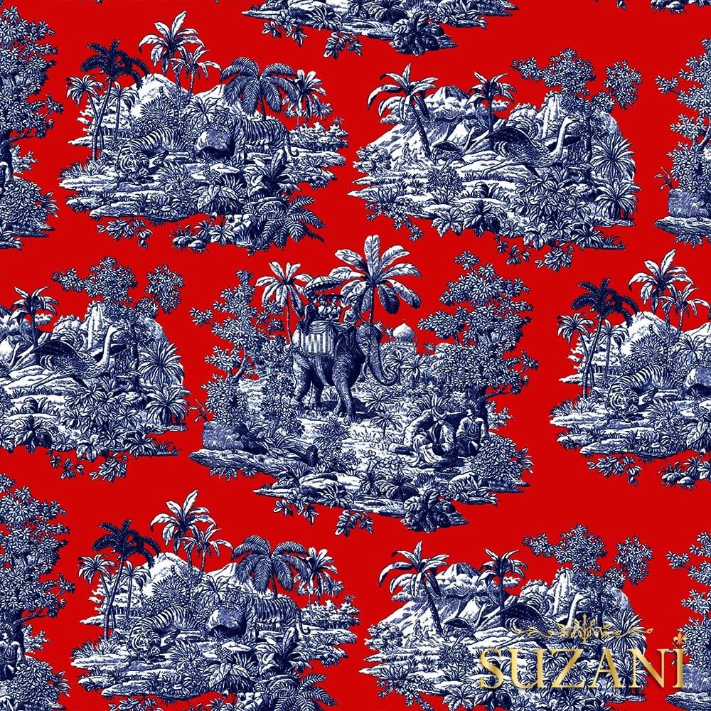 Mercan Bleu Blanc Desenli Dijital Baskılı Kumaş