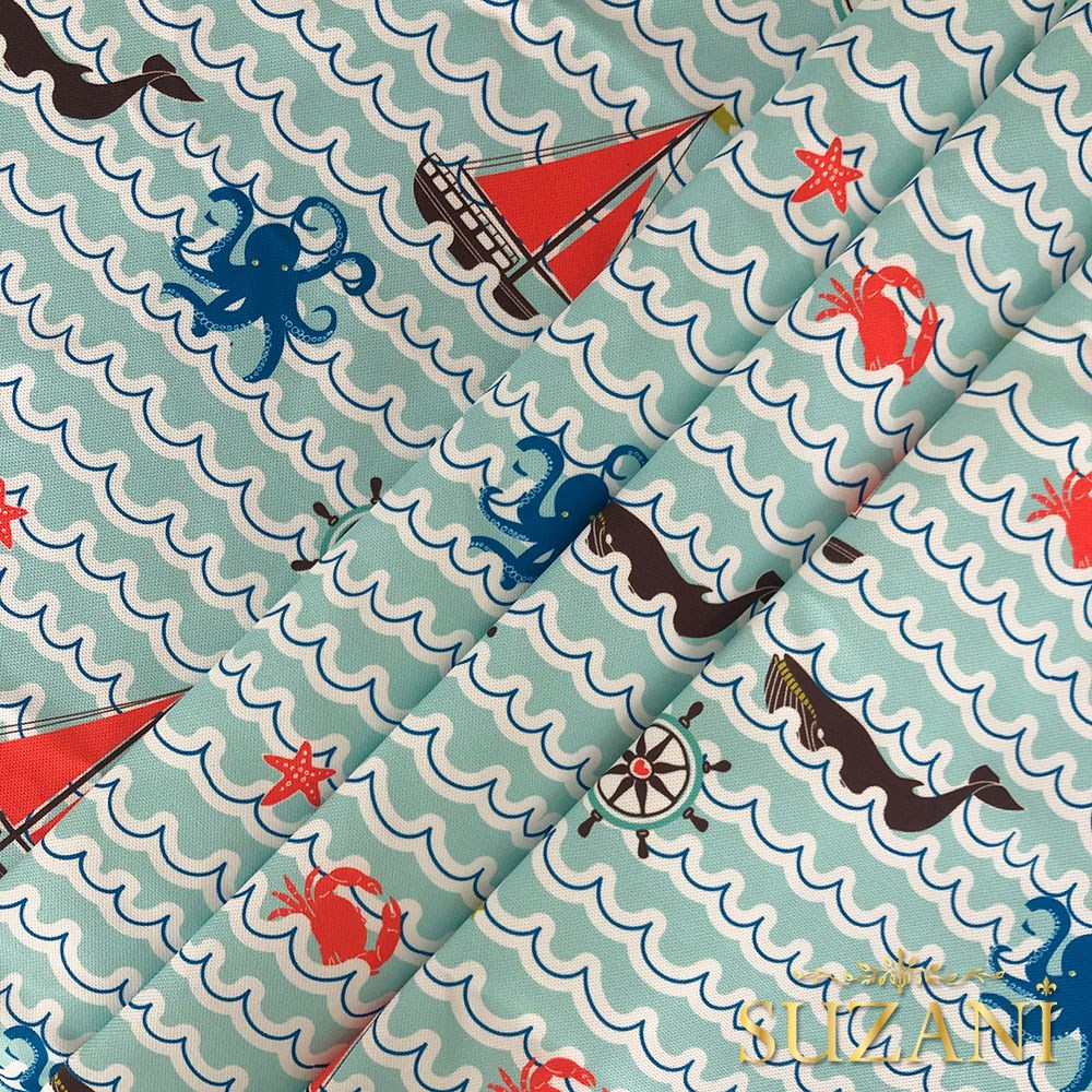 Mint Dalga Desenli Dijital Baskılı Kumaş