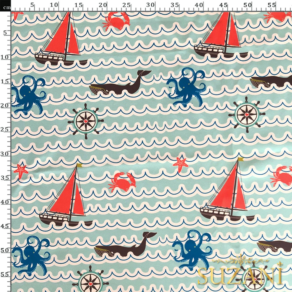 Mint Dalga Desenli Dijital Baskılı Kumaş