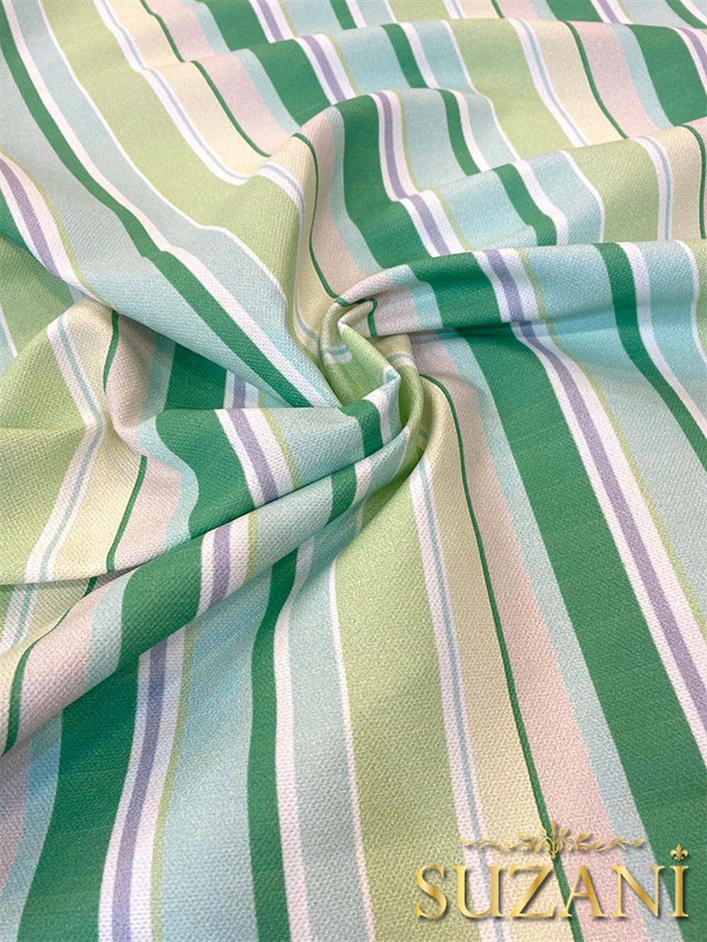 Mint Dikey Çizgi Desenli Dijital Baskılı Kumaş