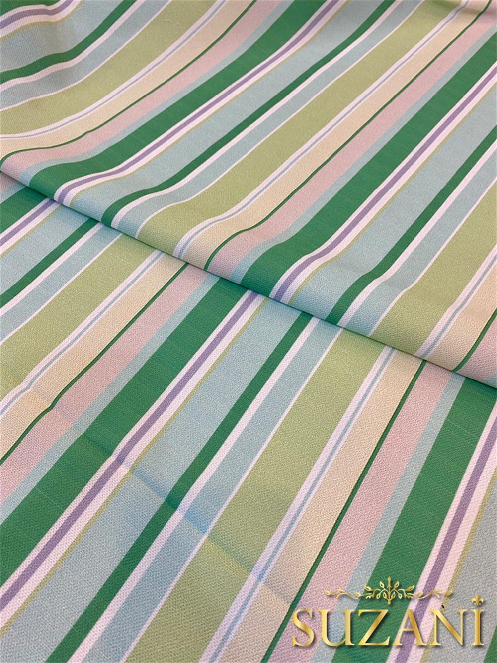 Mint Dikey Çizgi Desenli Dijital Baskılı Kumaş