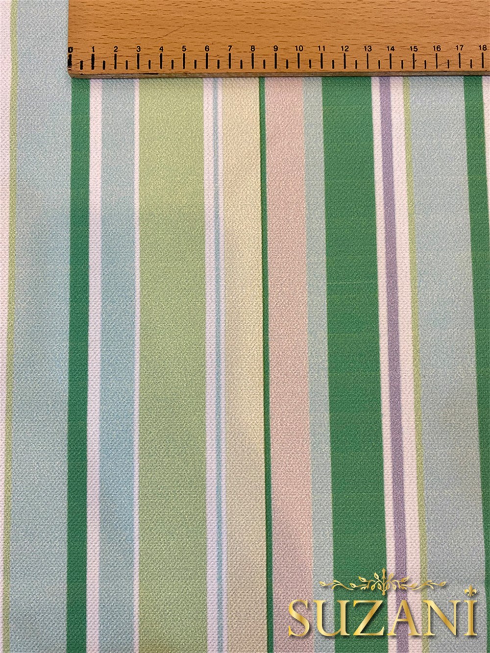 Mint Dikey Çizgi Desenli Dijital Baskılı Kumaş