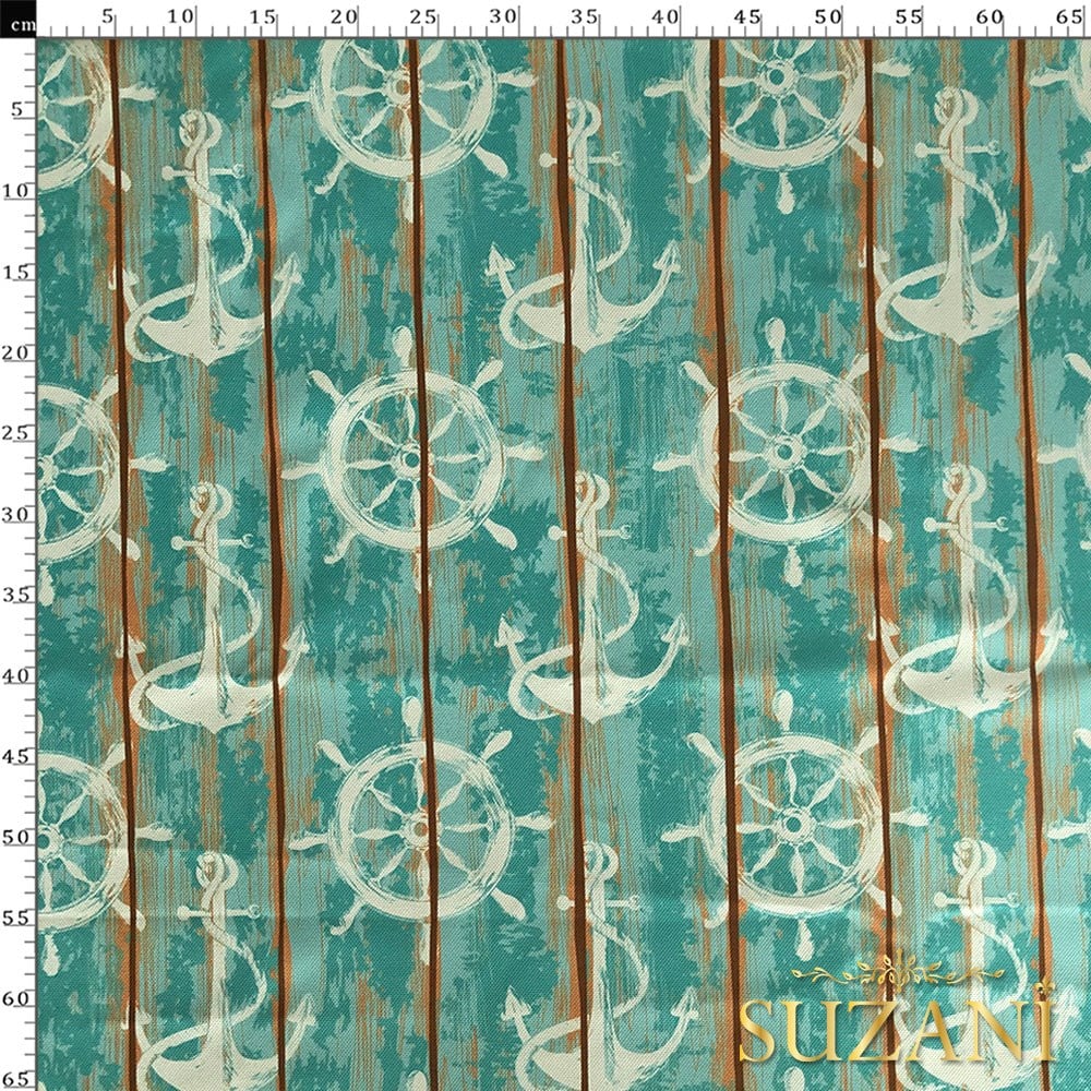 Mint Güverte Desenli Dijital Baskılı Kumaş