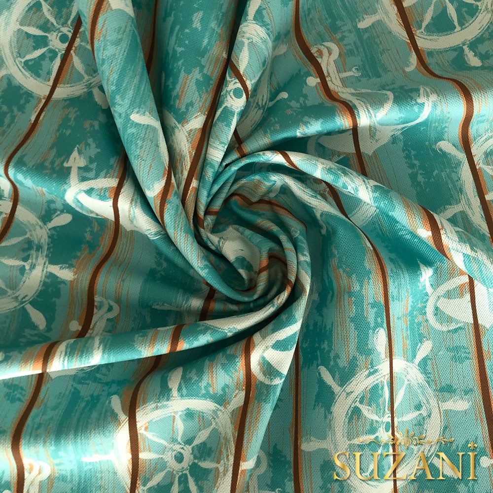 Mint Güverte Desenli Dijital Baskılı Kumaş