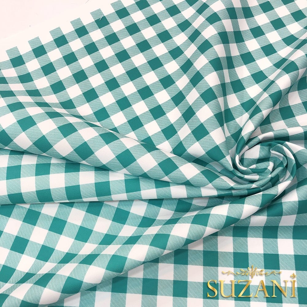 Mint Küçük Pötikare Desenli Dijital Baskılı Kumaş