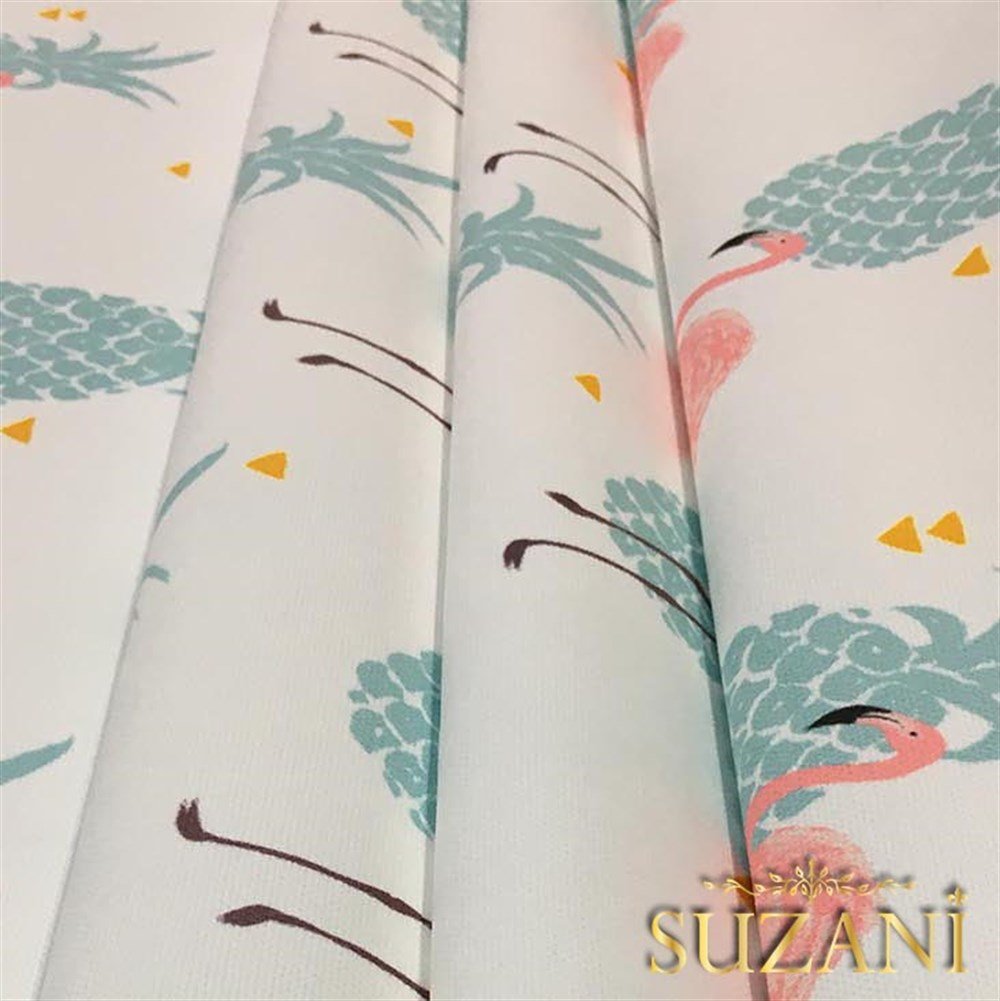 Mint Pembe Flamingolar Tropikal Kumaş
