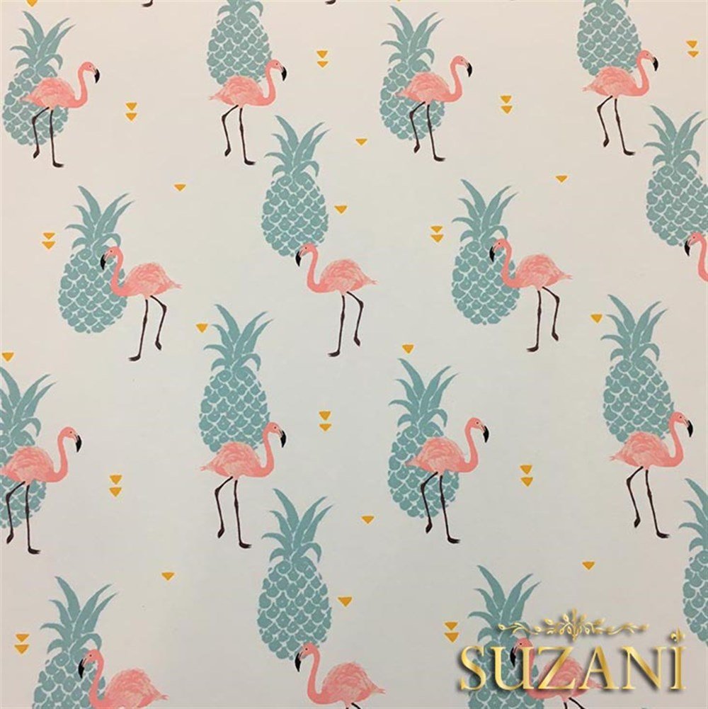 Mint Pembe Flamingolar Tropikal Kumaş