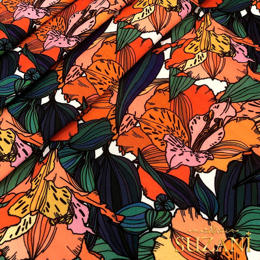 Modern Çiçek Desenli Dijital Baskılı Kumaş