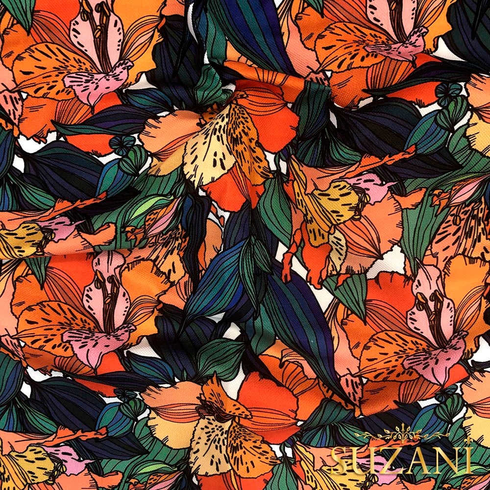 Modern Çiçek Desenli Dijital Baskılı Kumaş