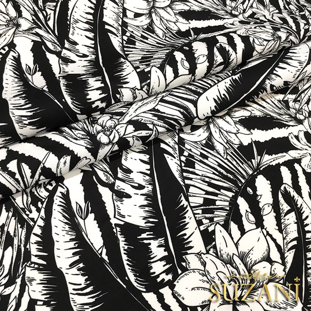 Monokrom Yapraklar Desenli Kumaş