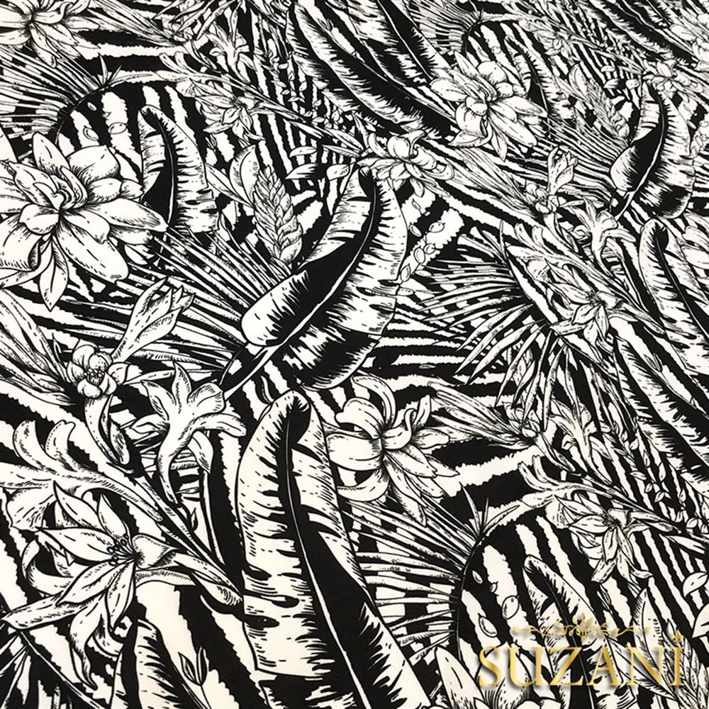 Monokrom Yapraklar Desenli Kumaş