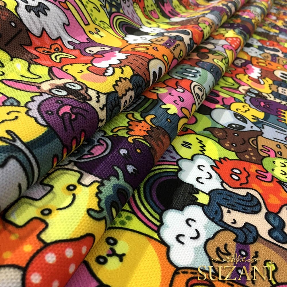 Monsters Pop Art Desenli Kumaş