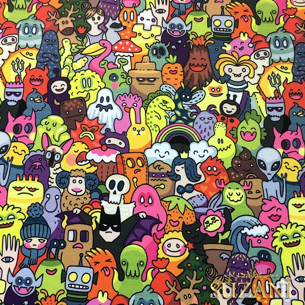 Monsters Pop Art Desenli Kumaş