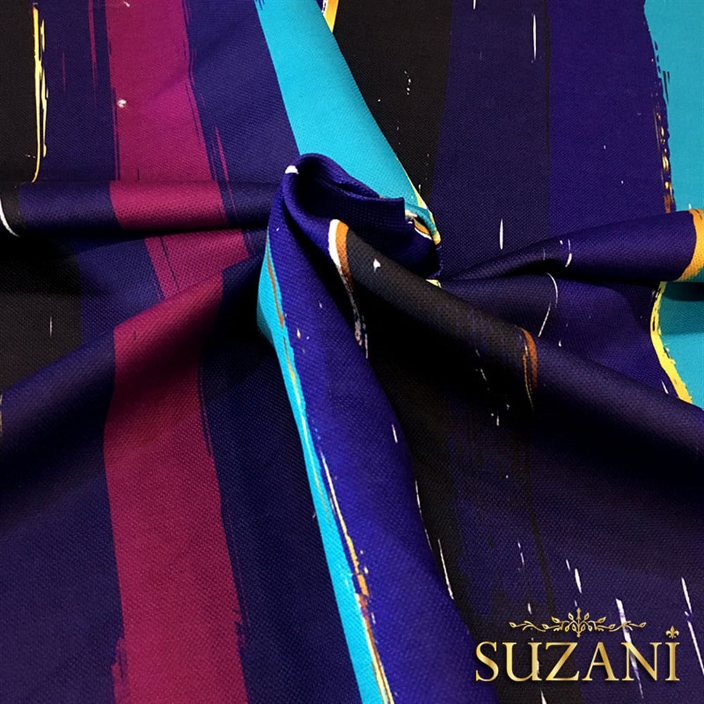 Mor Mavi Eskitme Çizgili Kumaş