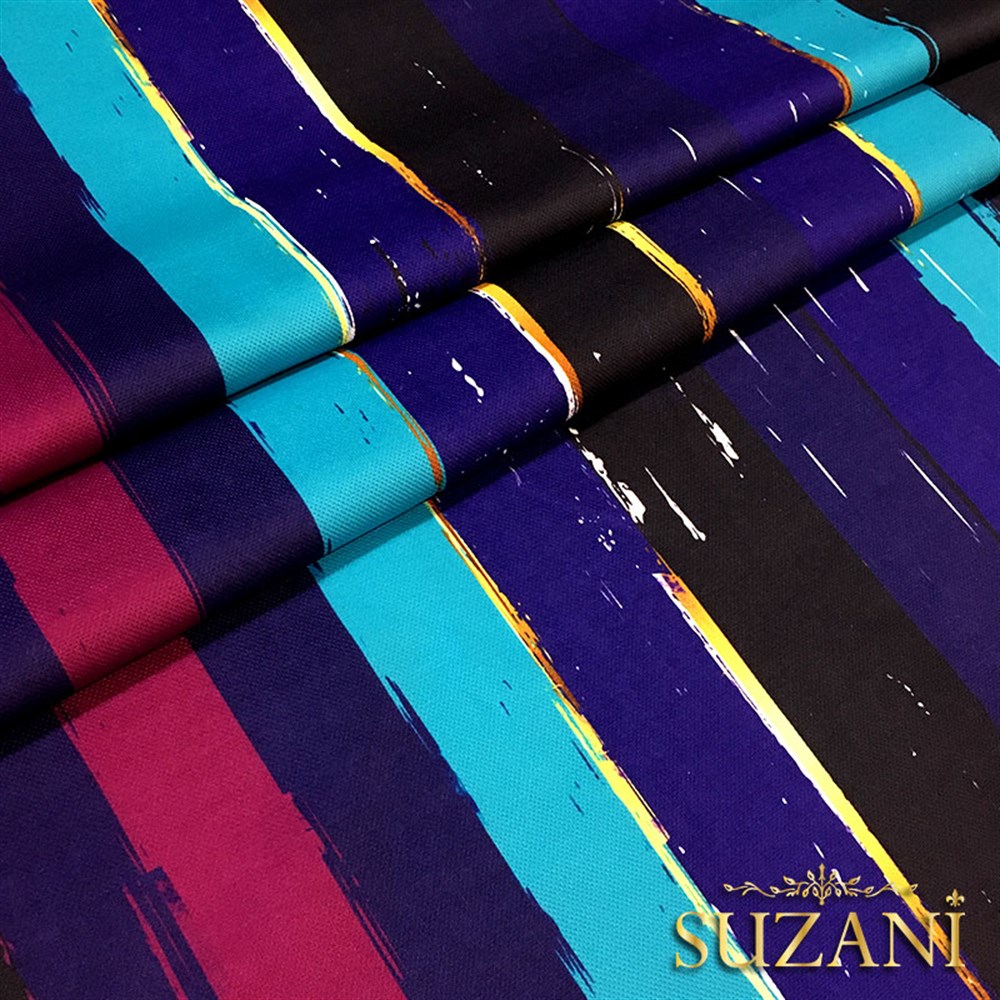 Mor Mavi Eskitme Çizgili Kumaş