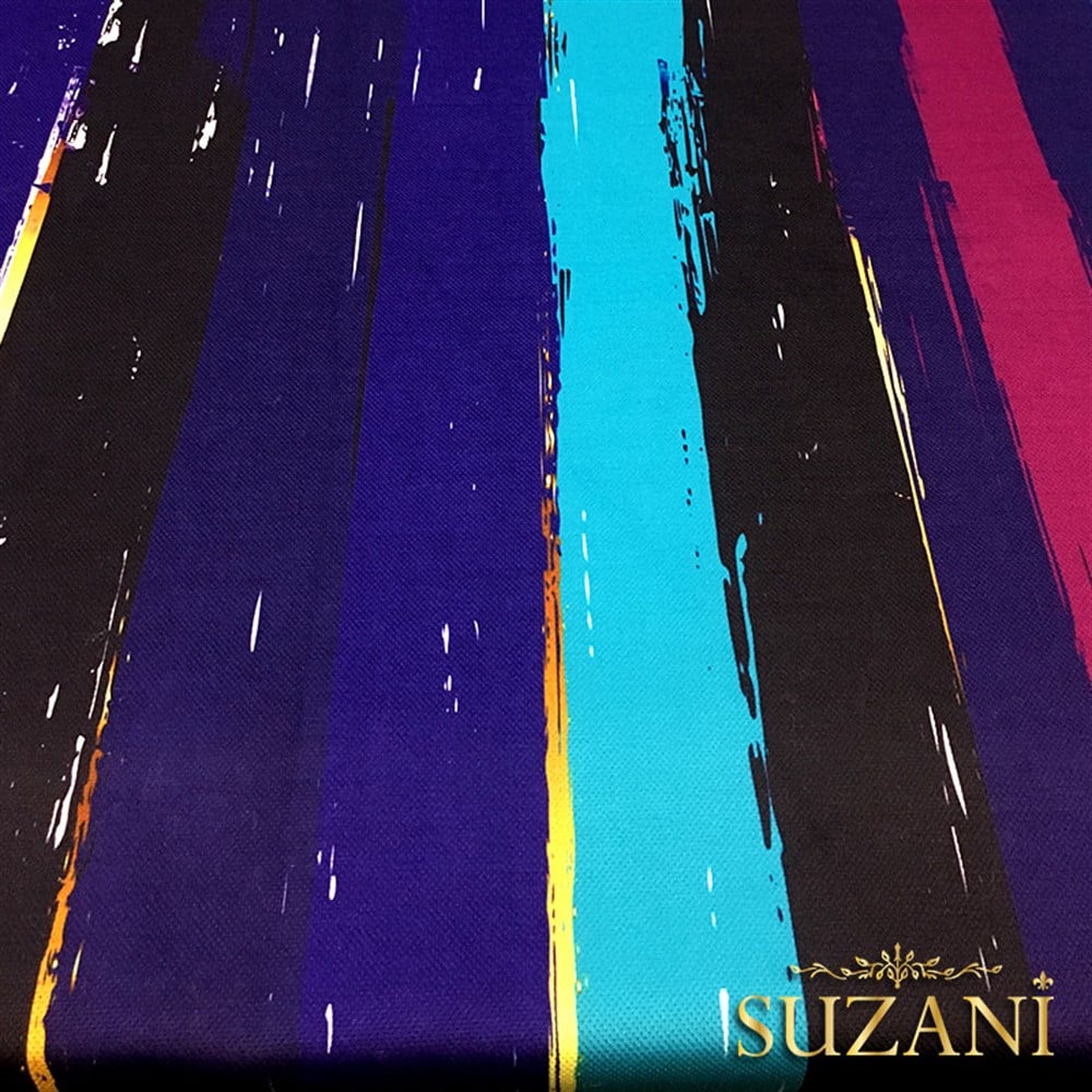 Mor Mavi Eskitme Çizgili Kumaş