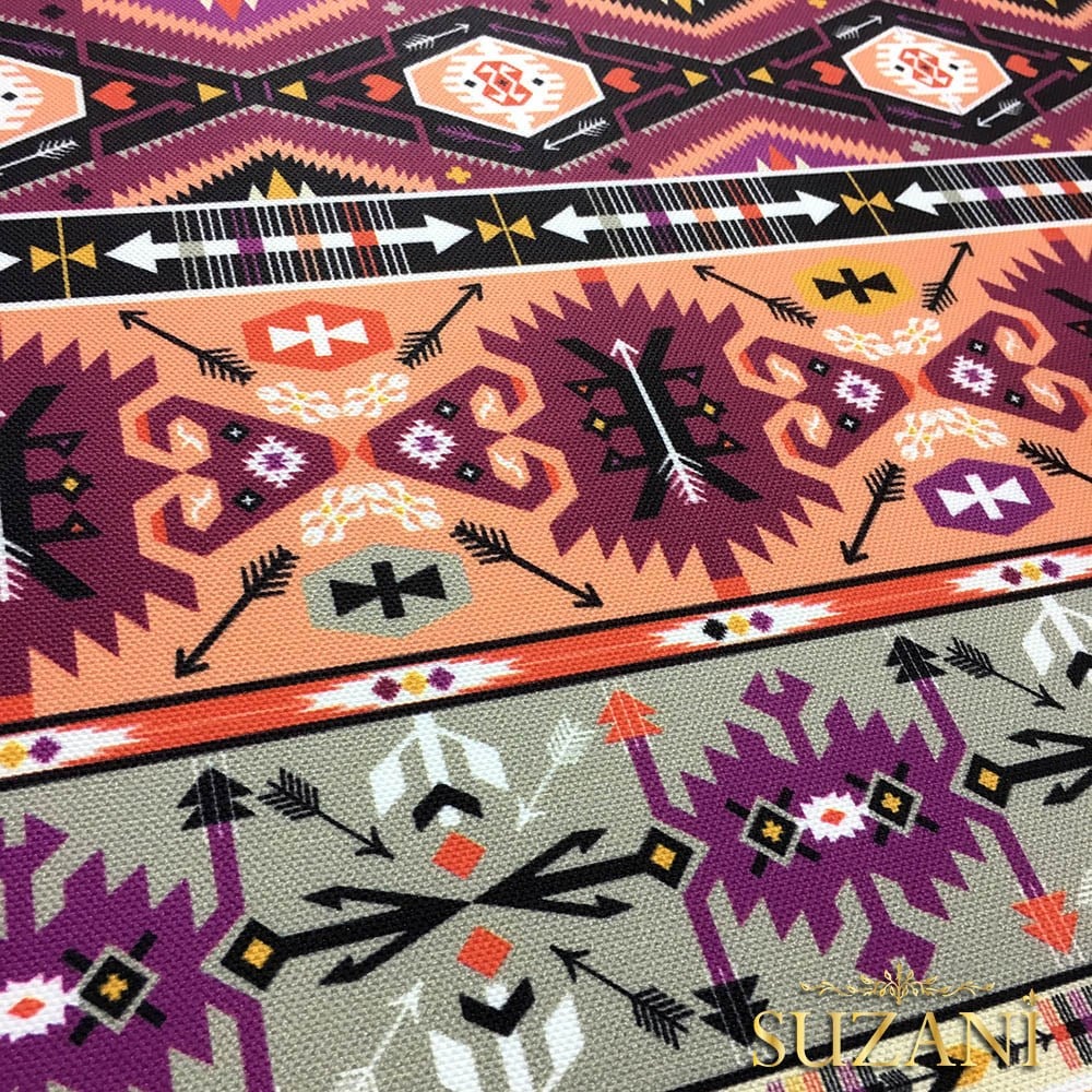 Mor Turuncu Etnik Kilim Desenli Kumaş
