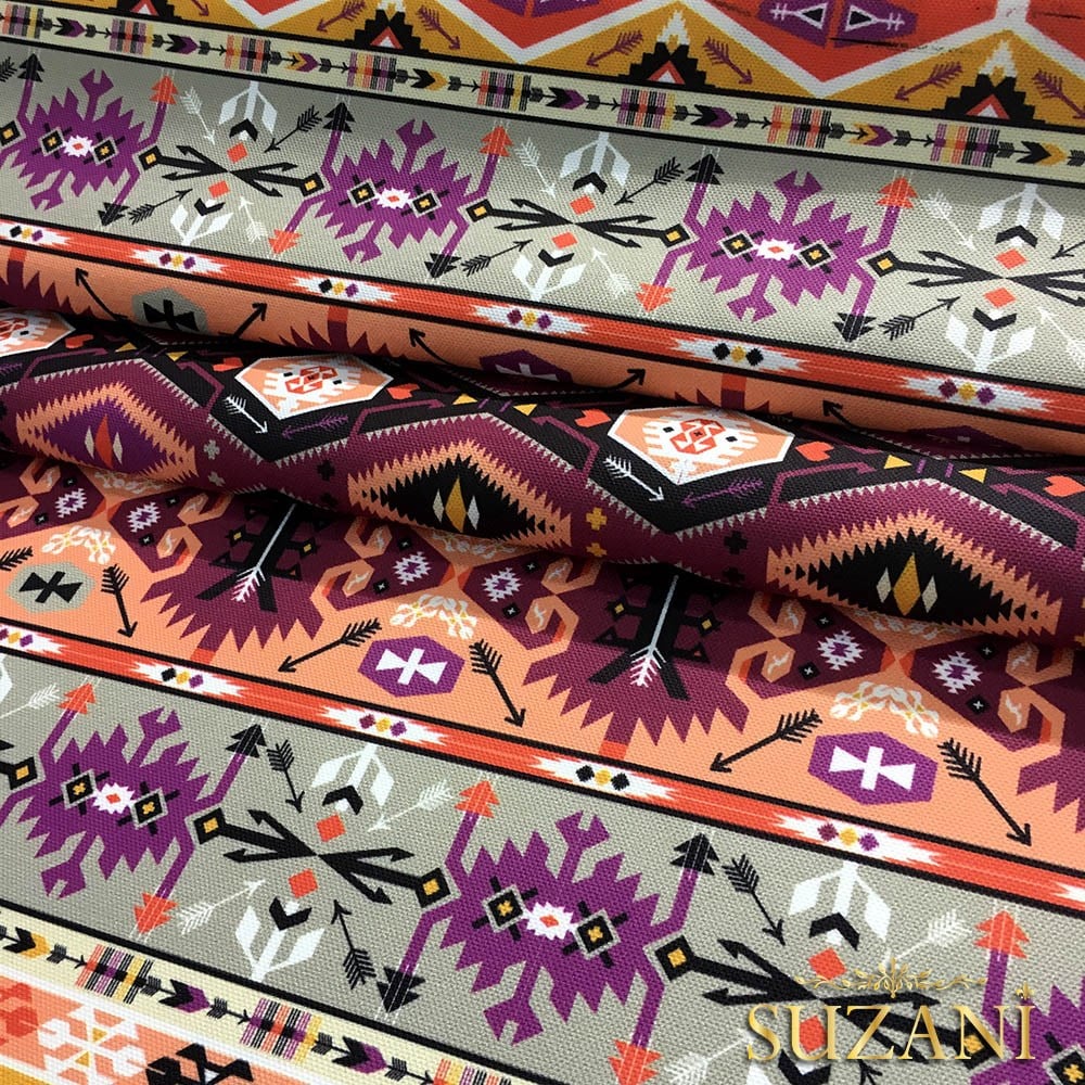 Mor Turuncu Etnik Kilim Desenli Kumaş