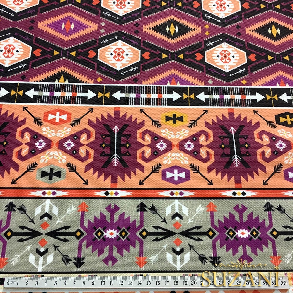 Mor Turuncu Etnik Kilim Desenli Kumaş