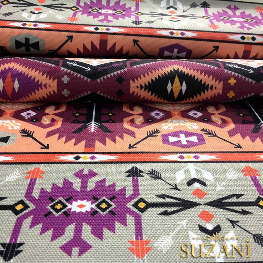 Mor Turuncu Etnik Kilim Desenli Kumaş