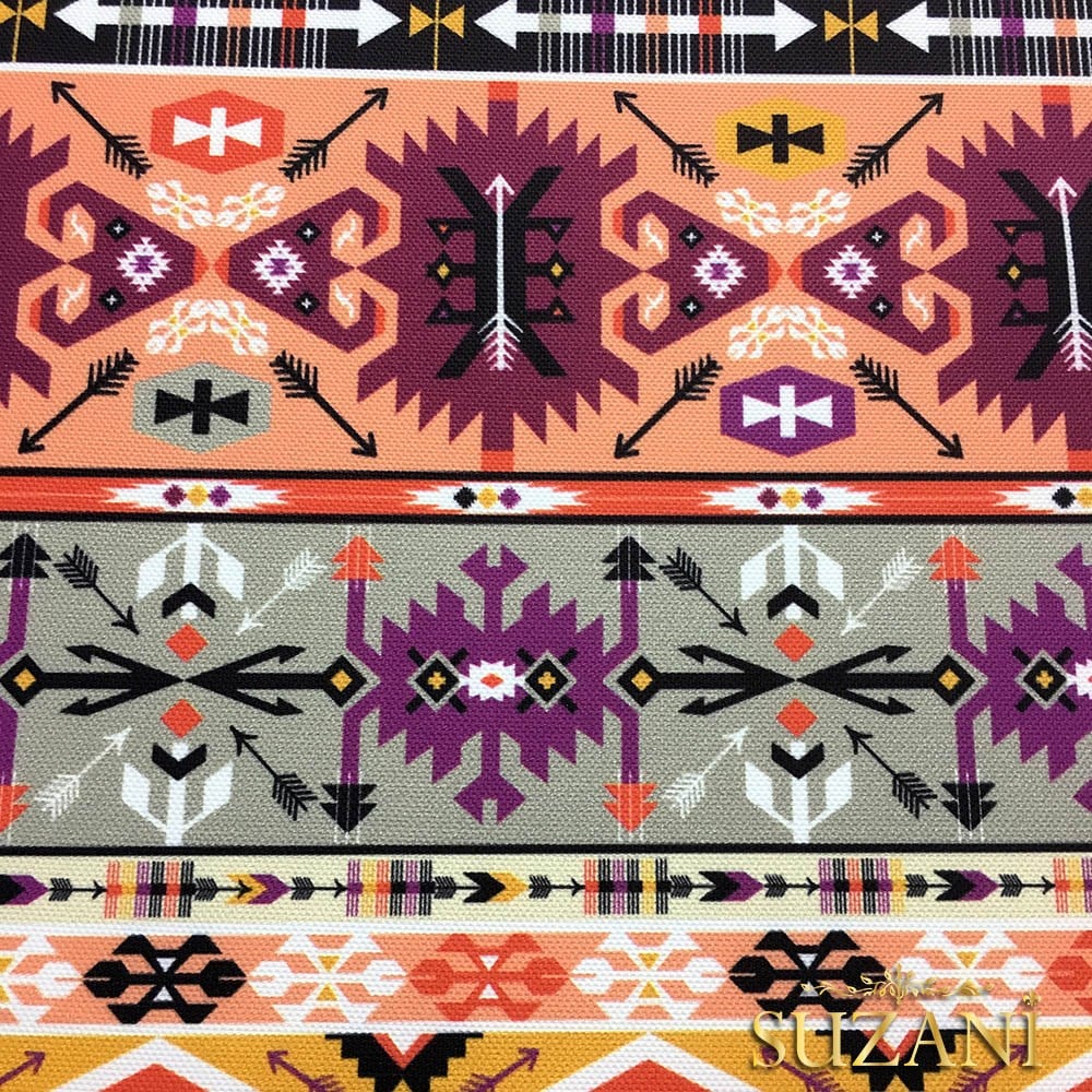 Mor Turuncu Etnik Kilim Desenli Kumaş