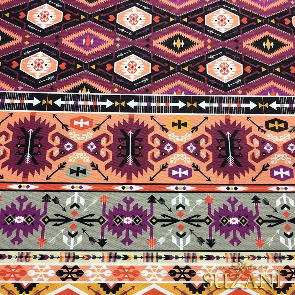 Mor Turuncu Etnik Kilim Desenli Kumaş