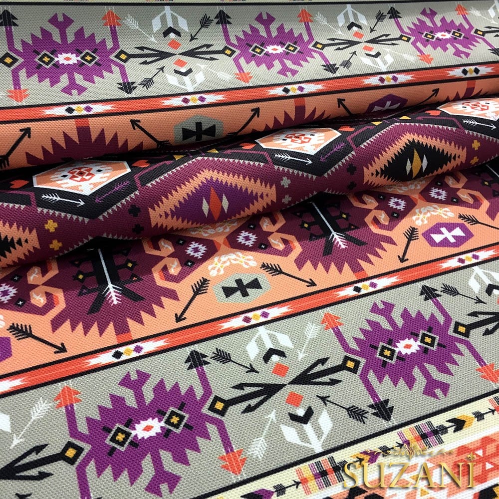 Mor Turuncu Etnik Kilim Desenli Kumaş