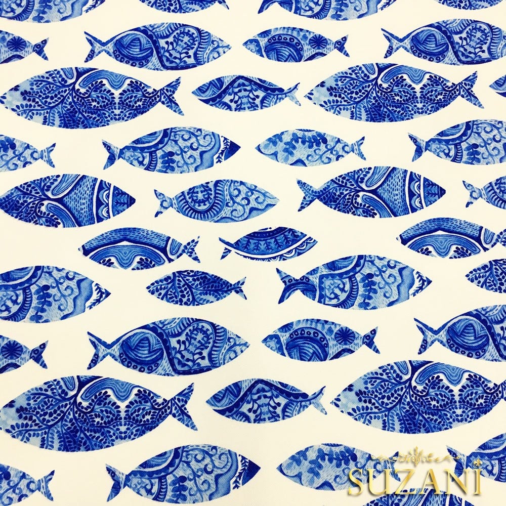Motifli Mavi Balıklı Kumaş