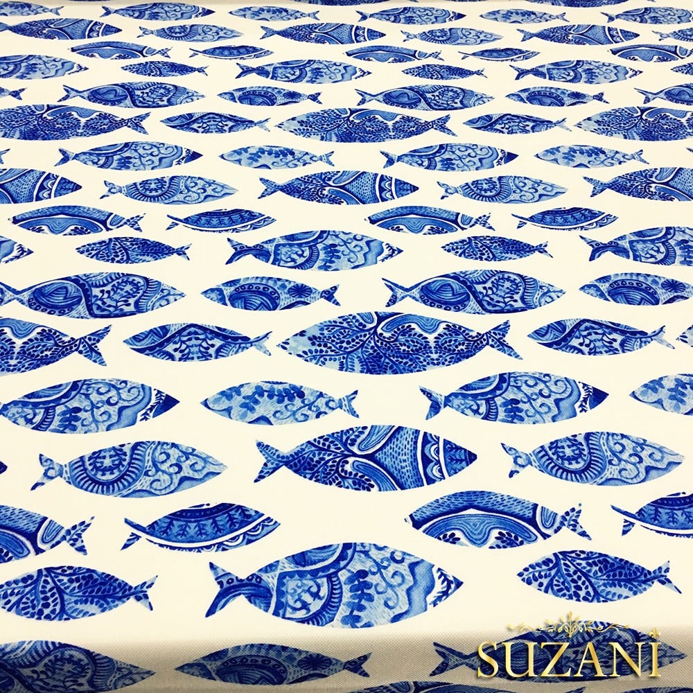 Motifli Mavi Balıklı Kumaş