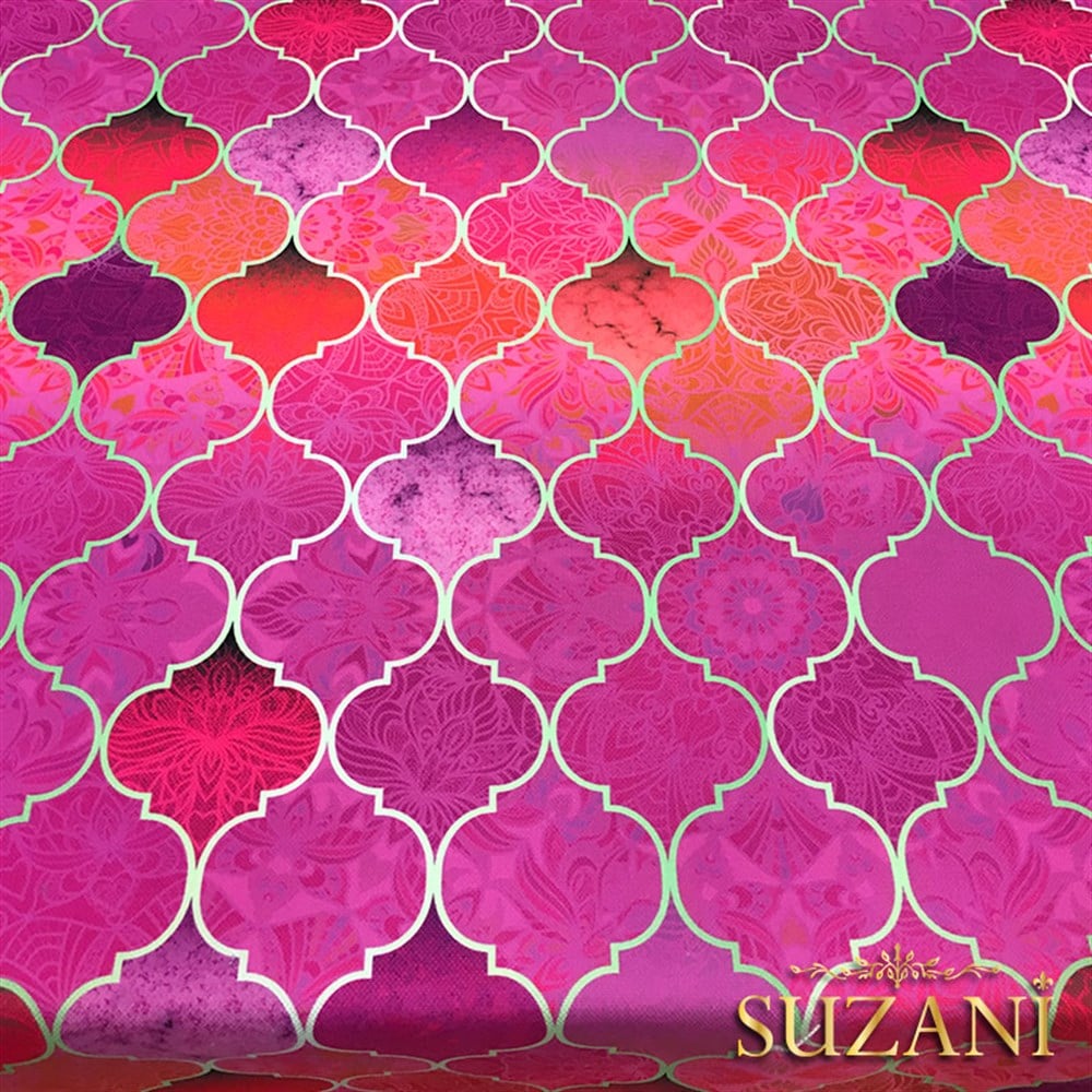Motifli Pembe Moroccan Desenli Kumaş