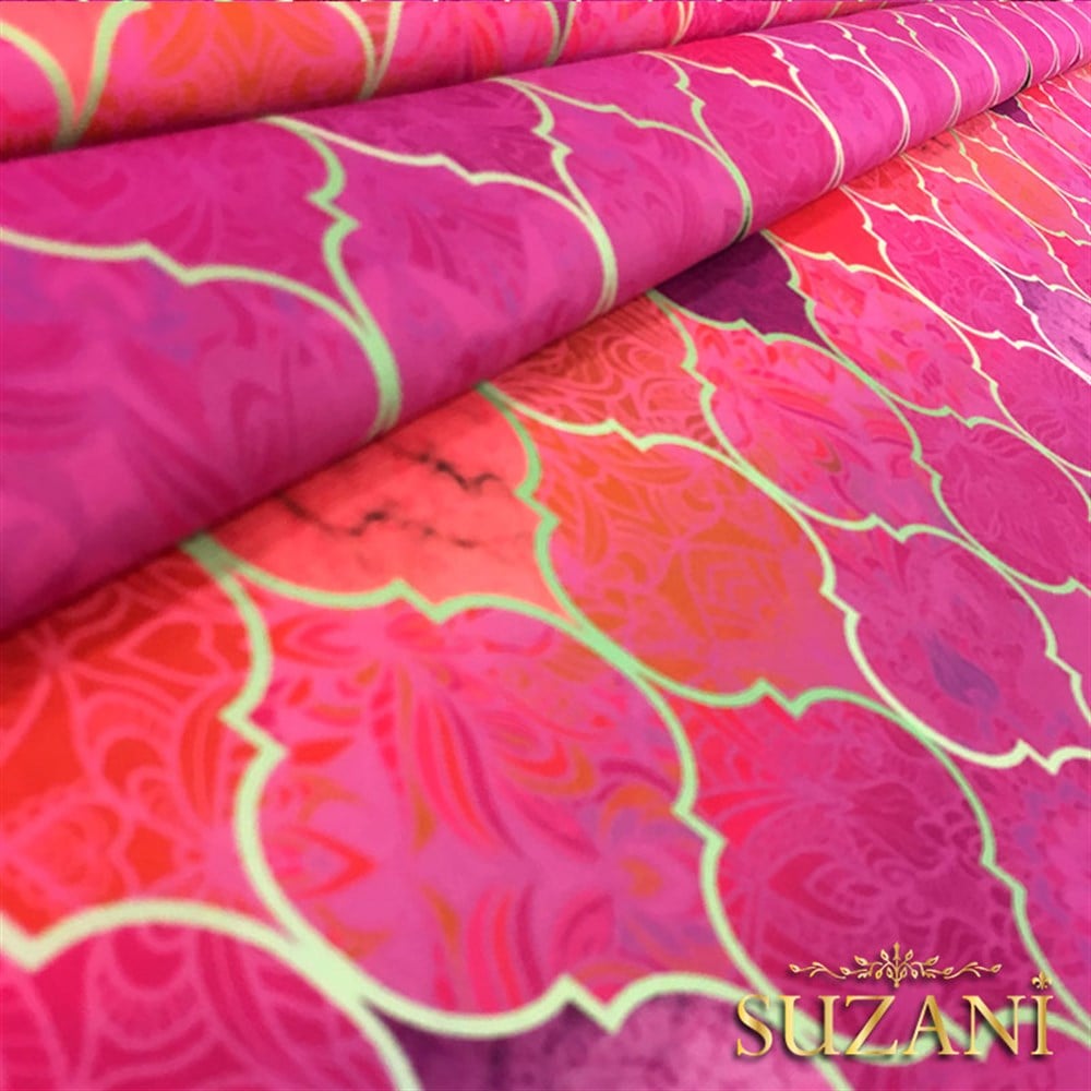 Motifli Pembe Moroccan Desenli Kumaş