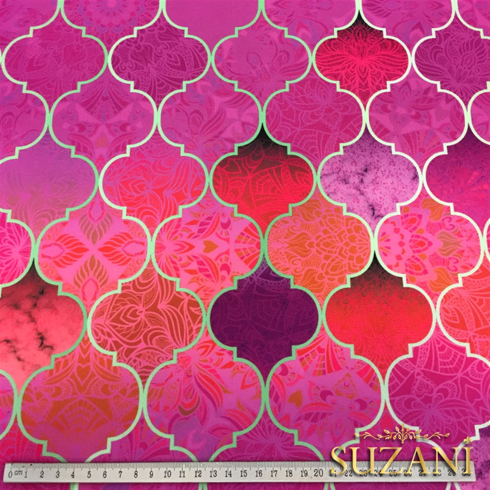 Motifli Pembe Moroccan Desenli Kumaş