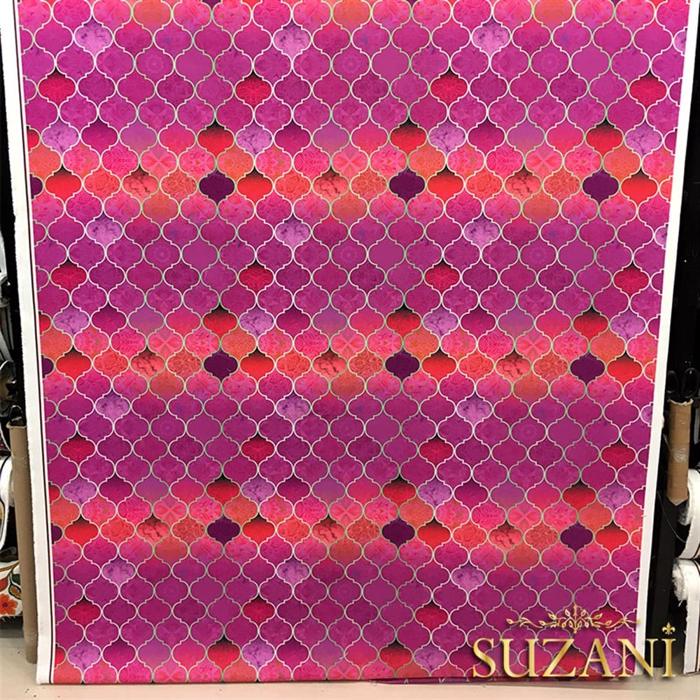 Motifli Pembe Moroccan Desenli Kumaş