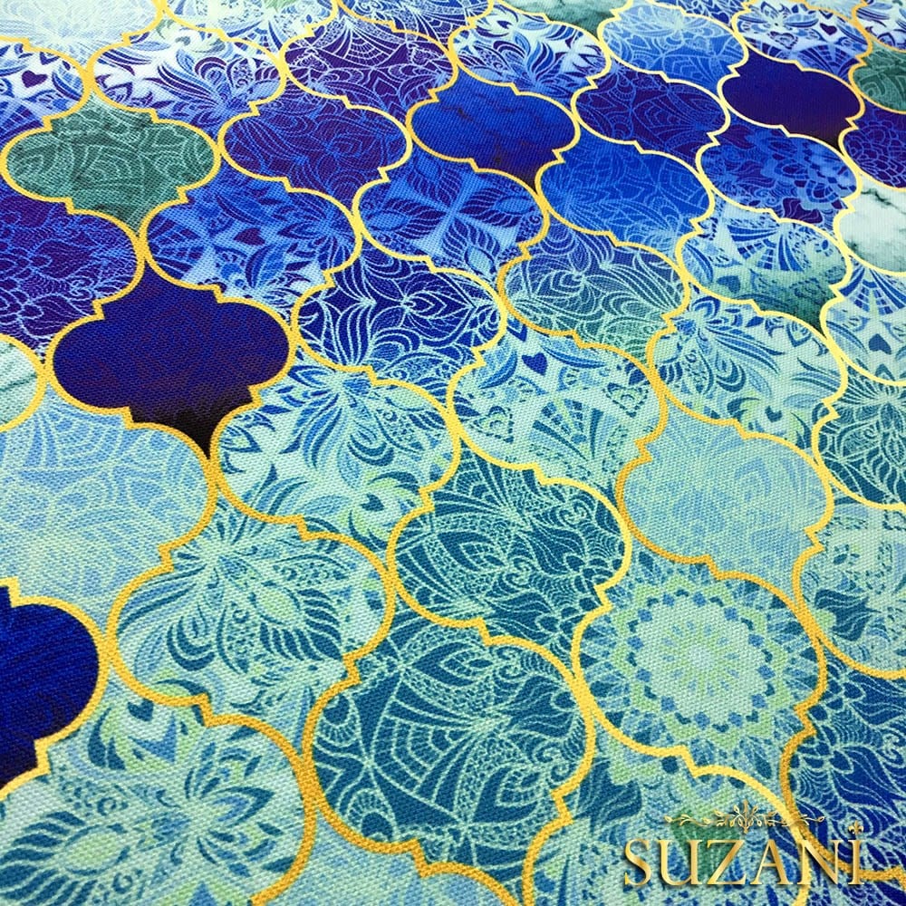 Motifli Turkuaz Moroccan Desenli Kumaş