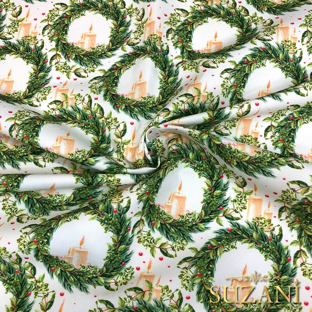 Mum Çelenk Desenli Dijital Baskılı Kumaş