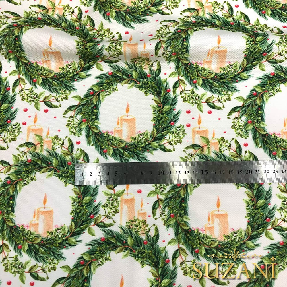 Mum Çelenk Desenli Dijital Baskılı Kumaş